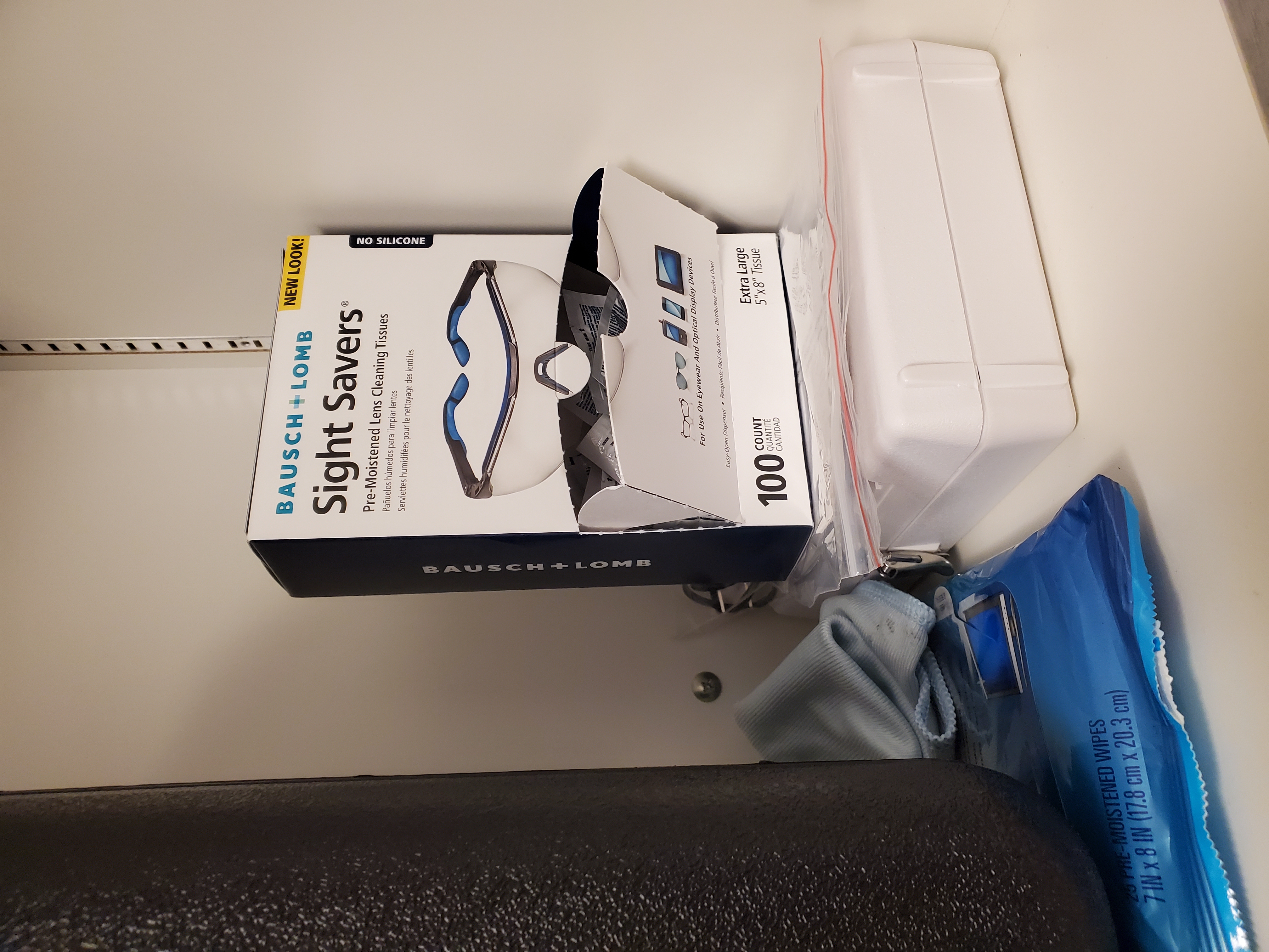 1. The lensometer is stored in the MR glasses cabinet.